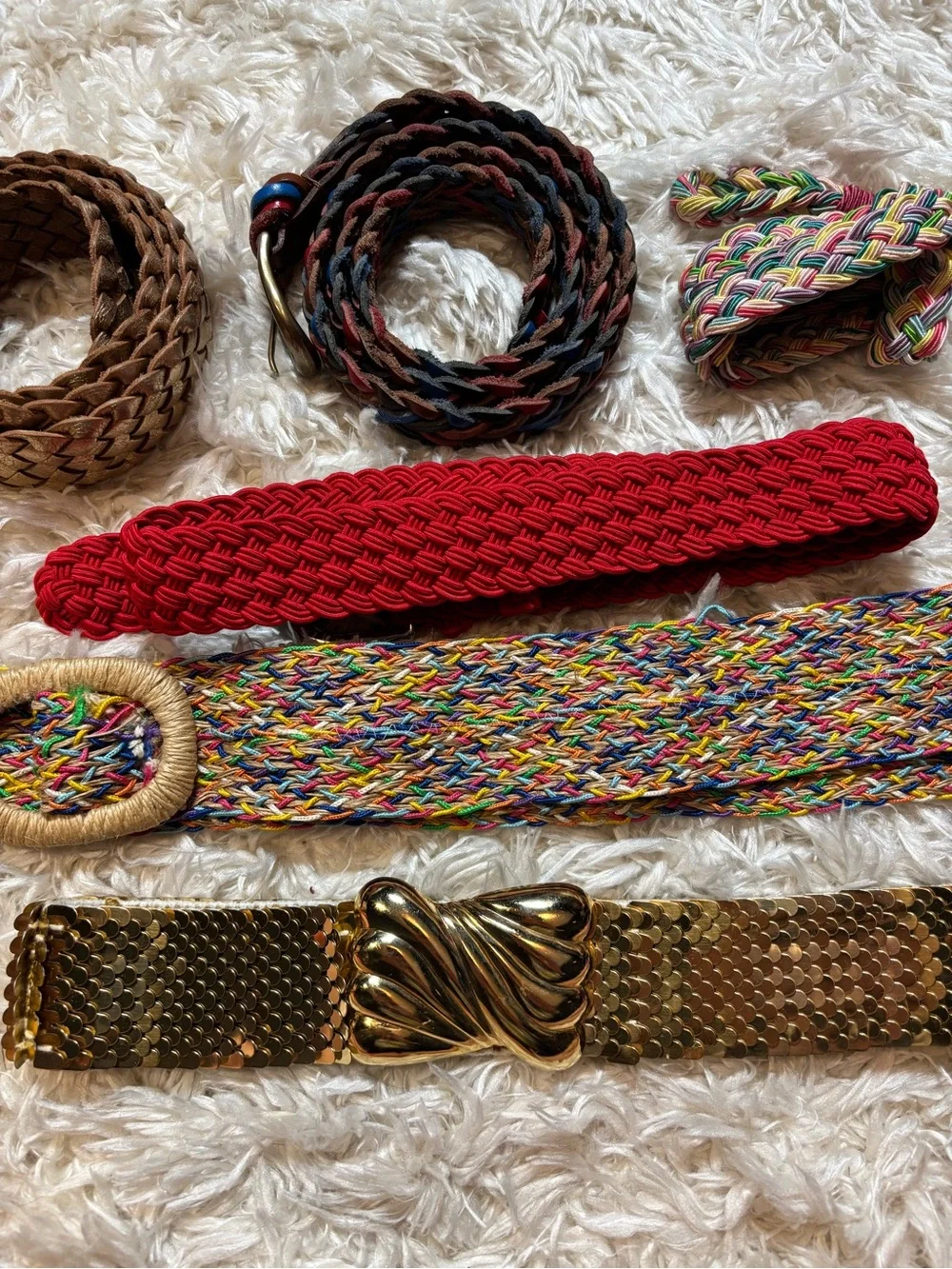 Lot of 6 Vintage Multicolor Woven Belts-1 Sequin Belt Fashion Accessory
